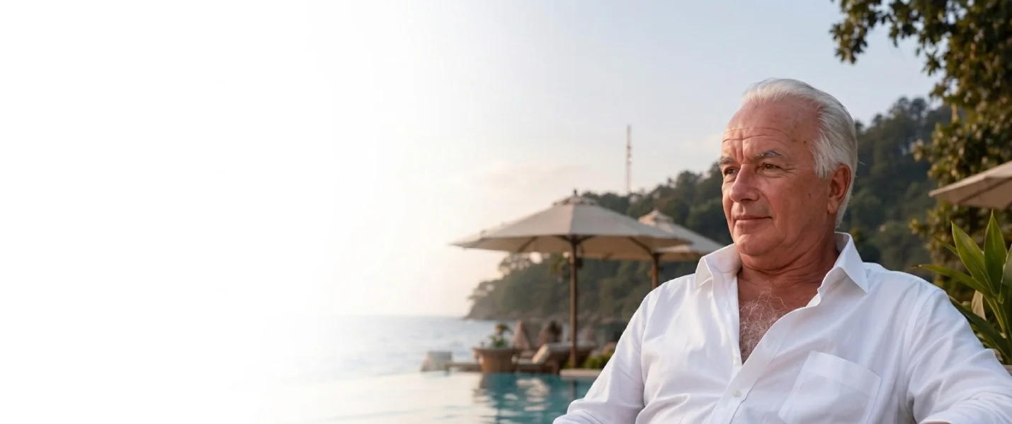 Roger Croome, Founder of byCOASTAL, standing at an oceanfront villa terrace