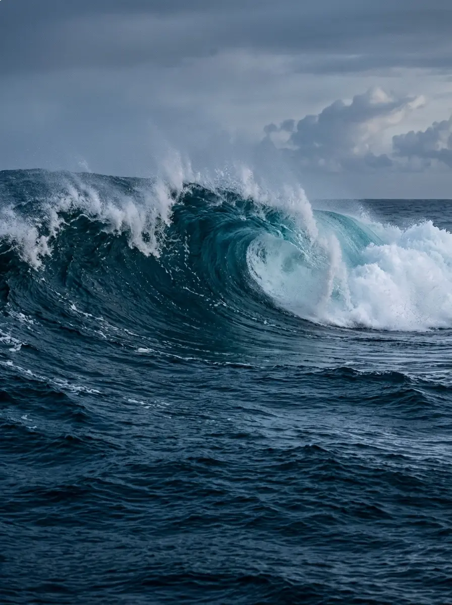Ocean wave breaking, viewed close-up